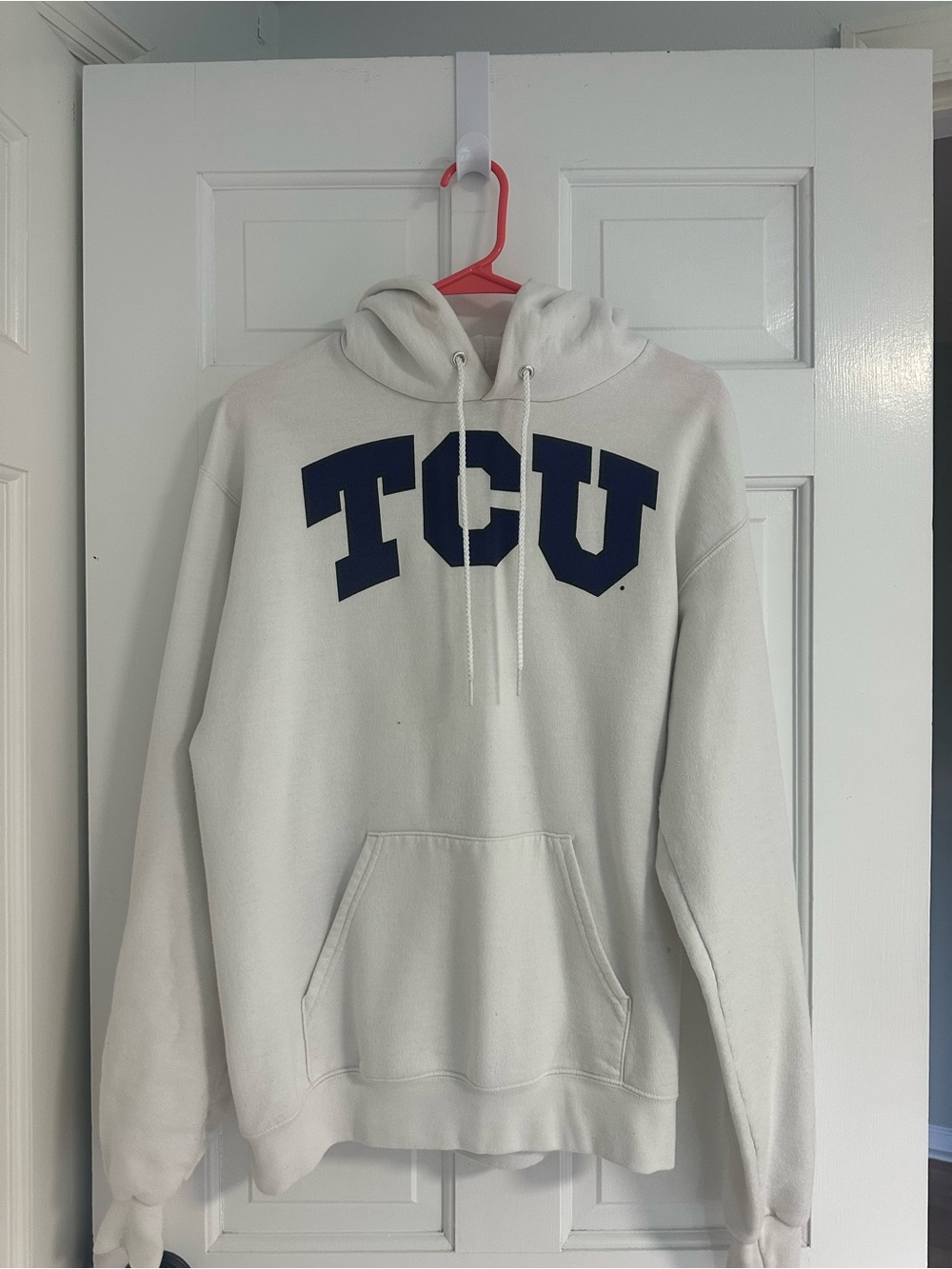 Champion White Sweatshirt with Navy TCU Letters medium
